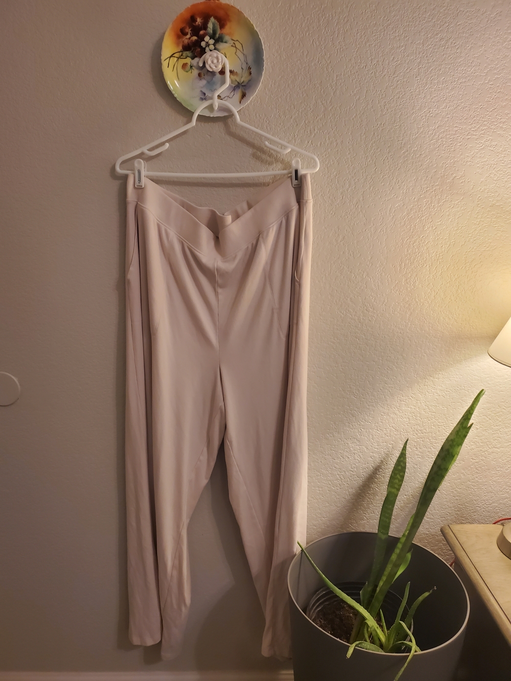 Womens Cream Pull-On Pants